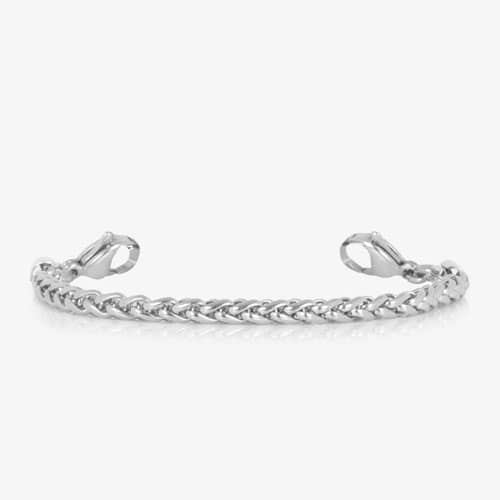 Silver-tone medical ID bracelet with a polished wheat chain and lobster clasp closures.