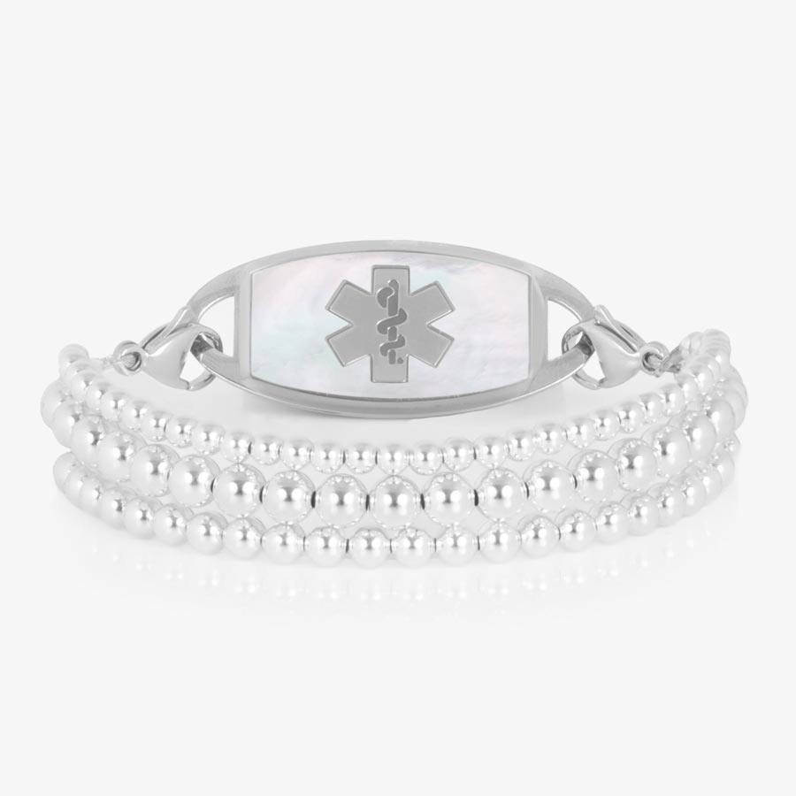 Tilly Layered Stretch Medical ID Bracelet in Silver | Lauren's Hope