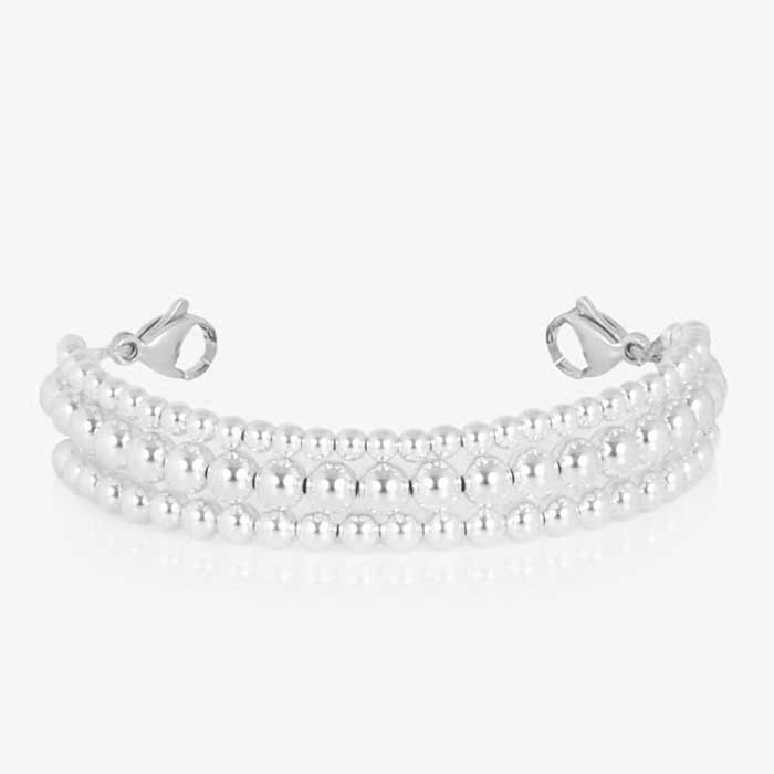 Silver Tilly medical ID bracelet with three beaded strands and a mother-of-pearl Star of Life tag.