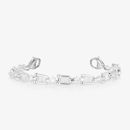 Diana CZ medical ID bracelet strand in silver with round-cut crystal accents and polished link construction, shown without tag.