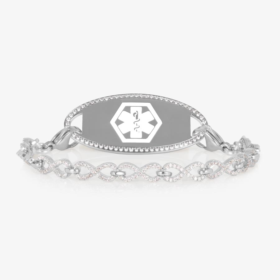 Amara Infinity Link CZ Medical ID Alert Bracelet in 12k Gold Plate
