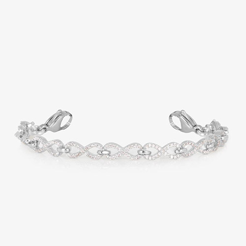 Strand-only silver infinity-link chain bracelet featuring pavé-set clear CZs for a continuous sparkling look.
