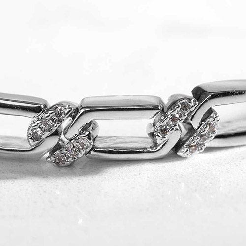 Close-up of Harper Silver medical ID bracelet with crystal-accented links