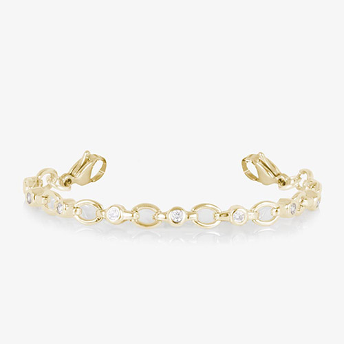 Jovie bracelet strand in gold tone with clear CZs bezel-set along an oval link chain, shown without ID tag.