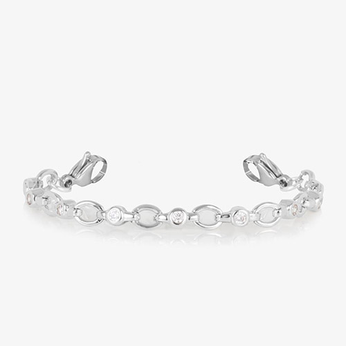 Jovie bracelet strand in silver tone with clear CZs bezel-set along an oval link chain, shown without ID tag.
