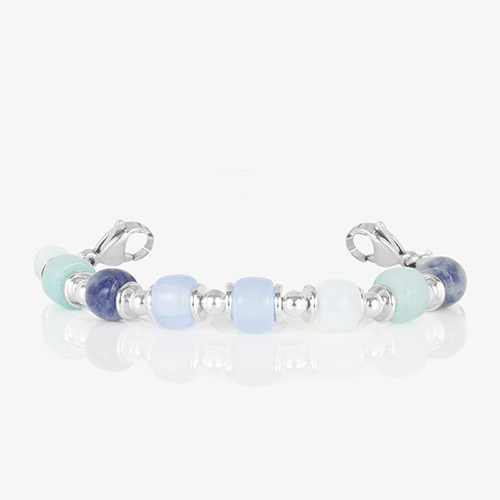 Silver-tone Selene interchangeable bracelet featuring soft blue and aqua beads with polished accents for stylish medical ID jewelry.
