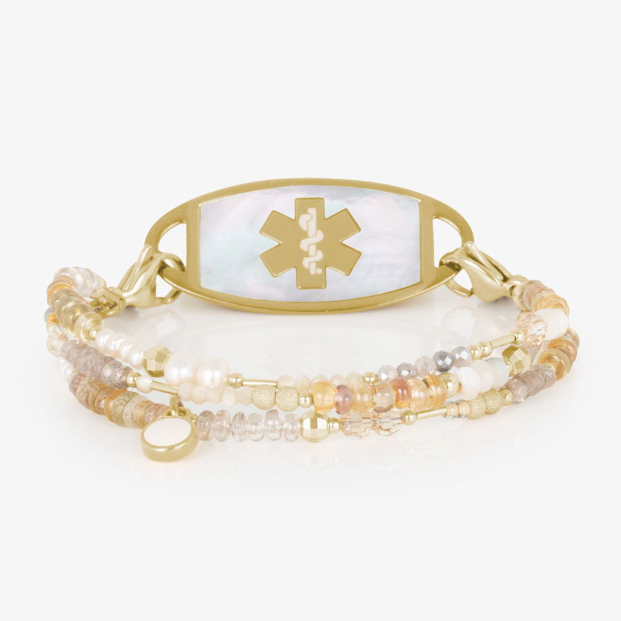 Leighton Beaded Medical Alert Bracelet in Citrine and Pearl