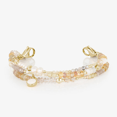 Interchangeable Leighton Beaded Medical ID Bracelet strand only in Citrine and Pearl, featuring faceted citrine beads, freshwater pearls, and gold accents