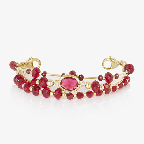 Holly Medical Alert Bracelet featuring bold red pearls, gold accents, and a bezel-set red crystal, ideal for pairing with medical ID tags