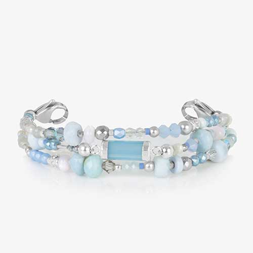 Strand-only silver Dewdrop bracelet with blue mother-of-pearl inlay, designed for mix-and-match compatibility with any medical ID tag.