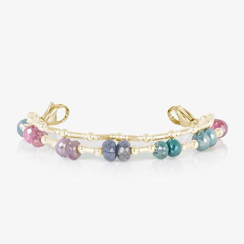 Top view of the Lisa bracelet without medical ID tag, displaying the full double-strand band of colorful gemstones and gold accents.