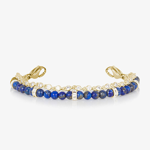 Charlotte Blue Gold interchangeable bracelet strand with lapis beads and crystal accents, compatible with Lauren’s Hope medical ID tags.