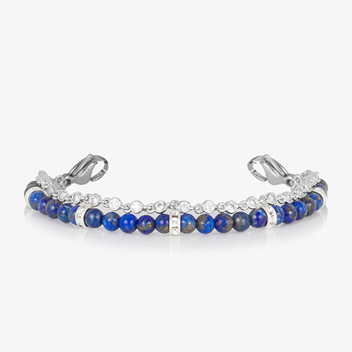 Charlotte Blue Silver interchangeable bracelet strand with lapis beads and crystal accents, compatible with Lauren’s Hope medical ID tags.