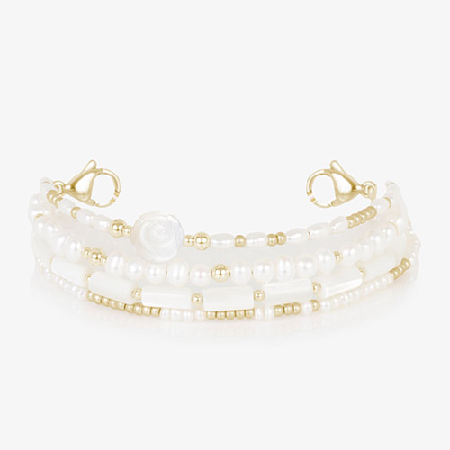 Interchangeable Abby Multi-Strand Beaded Medical ID Bracelet strand only, with handcrafted pearl strands, gold-filled beads, and rosette bead focal point
