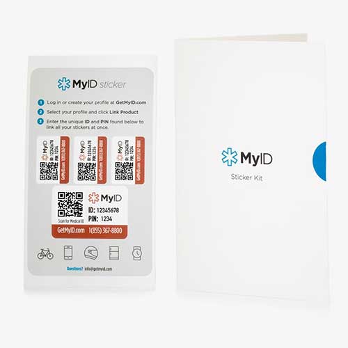 MyID vinyl sticker set shown with instructions and packaging..