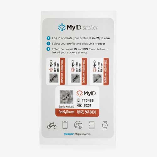 MyID vinyl sticker set shown with instructions.