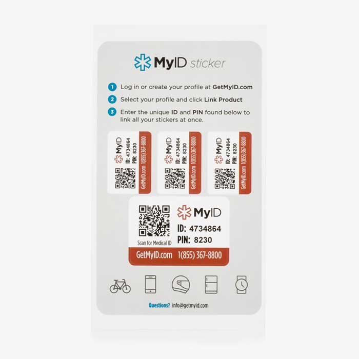 MyID vinyl sticker set shown with instructions.
